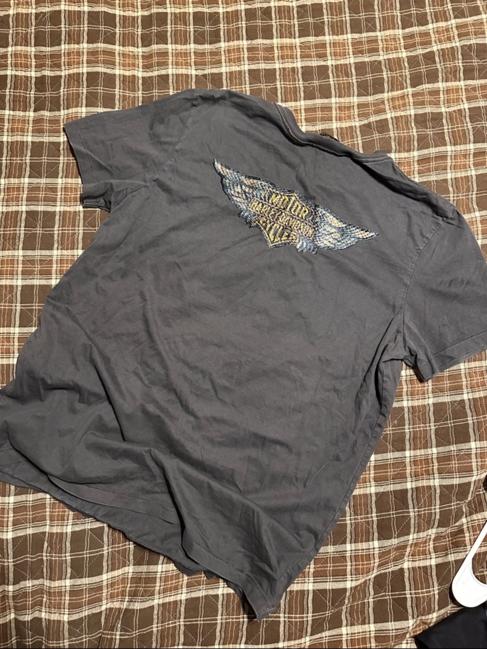 Harley-Davidson Gray Short-Sleeve Tee with Winged Back Graphic - Large